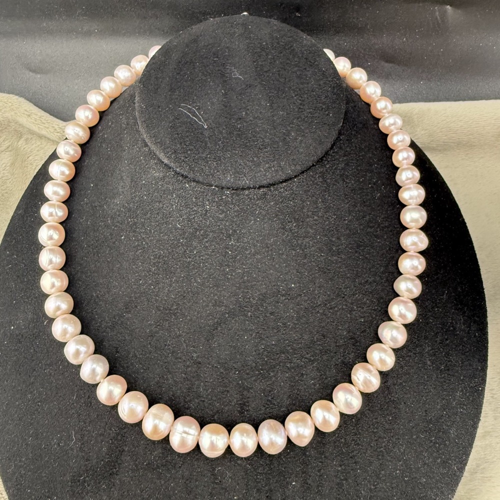 Vintage Pink Blush Pearl Necklace Signed 17"
